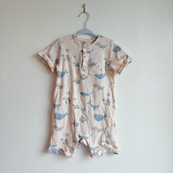 H&M Toddler Boys Short Button Up Marine Life Print Romper 3T - Picture 1 of 6